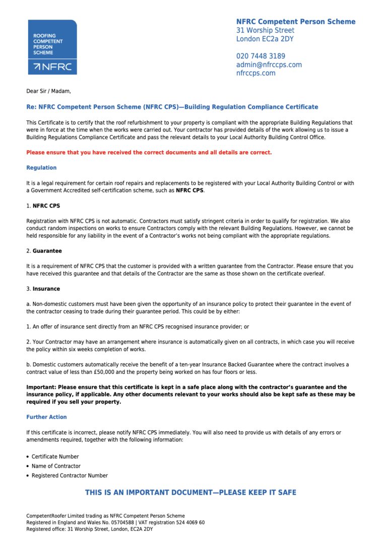 NFRC Roofing Compliance Scheme